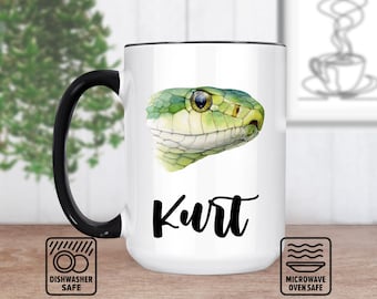 Schlangenkopf-Becher mit individuellem Namen - Einzigartiges personalisiertes Becher-Geschenk für Reptilienliebhaber, handgefertigte Keramikkaffeetasse, perfekt für Schlange