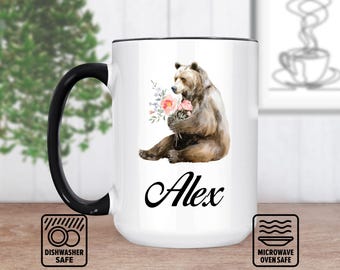 Bear Mug with Name   Custom Cute Coffee Cup for Kids and Animal Lovers, Kids and Teachers (11oz and 15oz)
