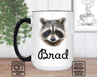 名前入りアライグマヘッドマグカップ - 動物好きの方へのオリジナルマグカップ、ユニークなギフトアイデア、かわいい野生動物アート、コーヒー・紅茶・ドリンクウェア