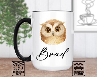 Tazza con testa di gufo e nome personalizzato - Regalo unico per gli amanti dei gufi / Tazza personalizzata per caffè o tè / Design artigianale in ceramica a forma di gufo