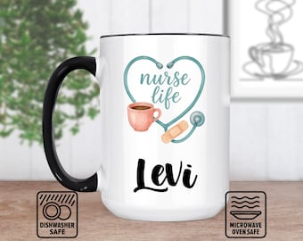 Taza de enfermería con nombre personalizado - Taza personalizada para enfermeras, regalo para enfermeras tituladas, regalo de graduación para estudiantes de enfermería, regalo único para profesionales de la salud.