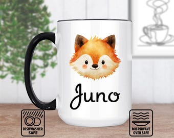 Fuchskopf-Tasse mit individuellem Namen - Personalisierte Tasse für Tierliebhaber, Einzigartige Geschenkidee, handgefertigte Keramik, Perfekt für Geburtstage Oder