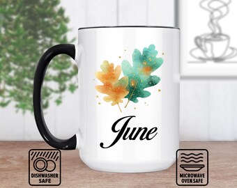 Tiny Oak Leaves Mug With Custom Name - Personalized Mug For Nature Lovers, Unique Gift Idea, Handcrafted Ceramic, Autumn Leaf Design