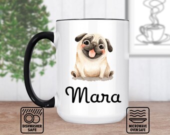 Mops Welpen Tasse für Hundeliebhaber - Personalisierbares Geschenk für Tierbesitzer - Personalisierte Tasse mit niedlichem Mops Design - Perfekt für Kaffee oder Tee