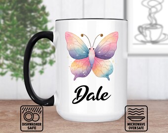 Mug papillon avec nom, cadeau papillon personnalisé pour les amateurs de café, tasse à café papillon personnalisée avec texte, cadeau unique