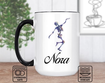 Dancing Skeleton Mug With Custom Name - Personalized Mug For Halloween, Spooky Gift Idea, Unique Skeleton Design, Fun Coffee Or Tea Mug