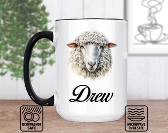 Sheep Head Mug With Custom Name - Unique Farm Animal Design, Personalized Mug Gift For Sheep Lovers, Rustic Ceramic Coffee Mug