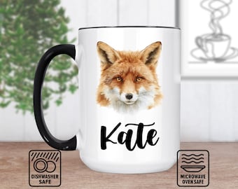 Fuchskopf-Tasse mit individuellem Namen - Personalisierte Tasse für Tierliebhaber, Einzigartige Geschenkidee, handgefertigte Keramik, Perfekt für Geburtstage Oder
