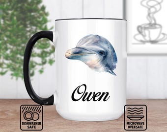 Dolphin Head Mug With Custom Name - Unique Ocean Lover Gift, Personalized Mug For Coffee Or Tea, Handcrafted Ceramic Art, Beach Decor