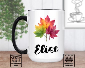 Maple Leaves Mug With Custom Name | Autumn Gift | Personalized Mug For Coffee Lovers | Fall-Themed Ceramic | Unique Present For Her/Him