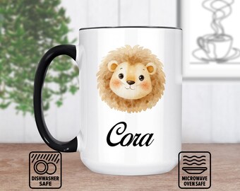 Lion Head Mug With Custom Name | Personalized Mug Gift For Animal Lovers | Unique Lion Design | Perfect For Birthdays Or Special