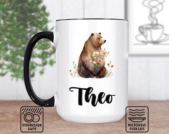 Bear Mug with Name   Custom Cute Coffee Cup for Kids and Animal Lovers, Kids and Teachers (11oz and 15oz)