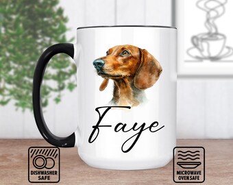 Dachshund Head Portrait Mug - Custom Dog Art Gift, Personalized Mug For Pet Lovers, Unique Wiener Dog Keepsake, Customizable Coffee Mug