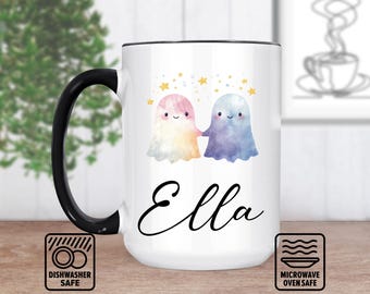 Mini-Geister-Tasse mit individuellem Namen - personalisierte Tasse für Halloween, niedliches Geist-Design, gruselige Geschenkidee, einzigartige Kaffeetasse