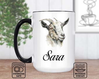 Taza con cabeza de cabra y nombre personalizado / Taza personalizada para amantes de los animales / Decoración rústica única / Regalo para entusiastas de las cabras / Para café y té