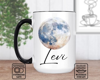 Full Moon Mug With Custom Name - Personalized Mug Gift For Lunar Lovers, Unique Astrology Coffee Mug, Celestial Design, Birthday
