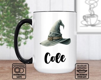 Taza con forma de sombrero de bruja puntiagudo con nombre personalizado / Taza personalizada para Halloween / Regalo único para brujas / Taza de café de cerámica espeluznante