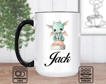 Tiny Dragon Mug With Custom Name - Personalized Mug Gift For Fantasy Lovers, Handcrafted Ceramic Art, Unique Birthday Present For