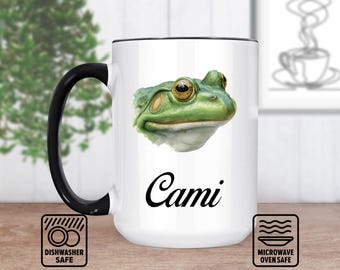 Frog Head Mug With Custom Name - Unique Gift For Frog Lovers - Personalized Mug For Coffee, Tea, Or Hot Chocolate - Fun Animal Design