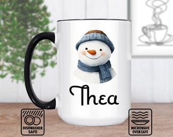 Snowman Head And Scarf Mug - Custom Winter Gift, Personalized Mug With Festive Design, Holiday Coffee Mug, Unique Christmas Present