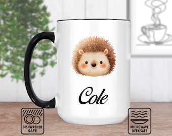 Hedgehog Head Mug With Custom Name - Unique Personalized Mug Gift For Animal Lovers - Cute Ceramic Coffee Mug For Hedgehog Enthusiasts