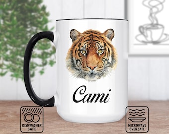 Tiger Head Mug With Custom Name - Personalized Mug Gift For Animal Lovers, Unique Ceramic Coffee Mug, Perfect For Birthdays Or Holidays