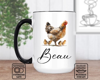 Tazza con gallina per gli amanti dei polli, regalo personalizzato per gli appassionati di caffè, tazza personalizzata con nome, decorazione rustica unica, perfetta per gli amanti delle galline, regalo