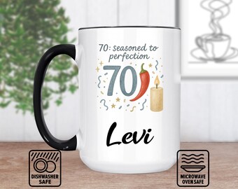 Taza de feliz 70 cumpleaños, regalo para él o ella, taza personalizada con nombre y año a medida, recuerdo único para celebrar el septuagésimo cumpleaños, café