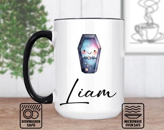 Tiny Coffin Mug With Custom Name - Personalized Mug For Gothic Decor, Unique Halloween Gift, Spooky Coffee Lover's Keepsake