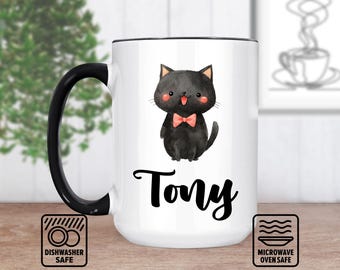 Black Mini Cat Mug With Custom Name - Personalized Mug For Cat Lovers, Unique Gift Idea, Cute Feline Design, Perfect For Coffee Or Tea