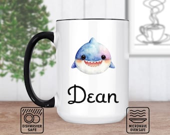 Taza con forma de cabeza de tiburón con nombre personalizado / Taza personalizada de regalo para amantes del océano / Diseño único de tiburón / Taza de café personalizable para fanáticos de los tiburones