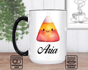 Candy Corn Mug For Halloween Lovers - Custom Fall Gift - Personalized Mug With Name - Unique Autumn Decor - Spooky Season Coffee