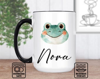 Frog Head Mug With Custom Name, Unique Amphibian Design, Personalized Mug Gift For Frog Lovers, Handcrafted Ceramic, Fun Animal