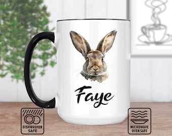 Rabbit Head Mug With Custom Name - Personalized Mug Gift For Animal Lovers, Unique Ceramic Coffee Mug, Cute Bunny Design, Perfect For