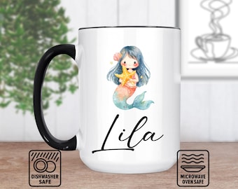 Mini taza de sirena con nombre personalizado: taza personalizada para niños, regalo con temática oceánica, taza de café única, regalo de cumpleaños, personalizable