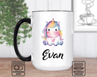 Petite tasse licorne pour enfants - cadeau personnalisable, tasse personnalisée avec nom, design magique mignon, parfaite pour un anniversaire ou spécial