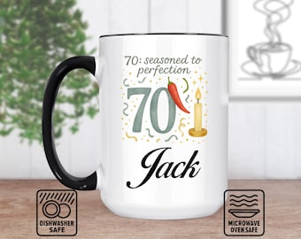 Taza de feliz 70 cumpleaños, regalo para él o ella, taza personalizada con nombre y año a medida, recuerdo único de septuagésimo cumpleaños, café