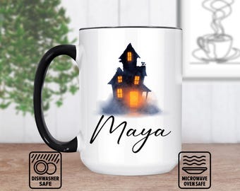 Haunted House Mug With Spooky Design - Customizable Halloween Gift - Personalized Mug For Coffee Lovers - Unique Fall Decor - Custom