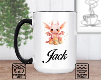 Tiny Dragon Mug With Custom Name - Personalized Mug For Fantasy Lovers, Unique Gift Idea, Handcrafted Ceramic Art, Mythical Creature
