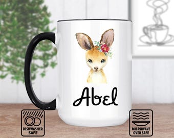 Baby Kangaroo Mug with Name – Custom Cute Joey Coffee Cup for Kids and Animal Lovers, Nursery Gift, Birthday Present (11oz and 15oz)