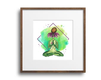 Echinacea Yoga Print: Namaste Flower Art (8x8)