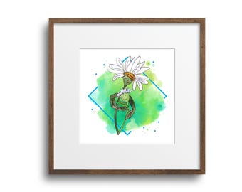 Daisy Mother and Child Art Print: Floral Nursery Decor