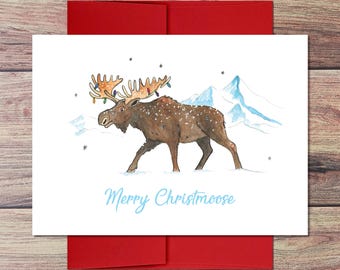 Merry Christmoose Christmas Card - Whimsical Moose Holiday Greeting Card