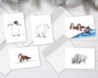 WINTER LOVERS - 5 Card Set of Illustrated Greeting Cards