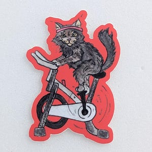 Cycling Cat Sticker: Waterproof Vinyl Decal for Water Bottle
