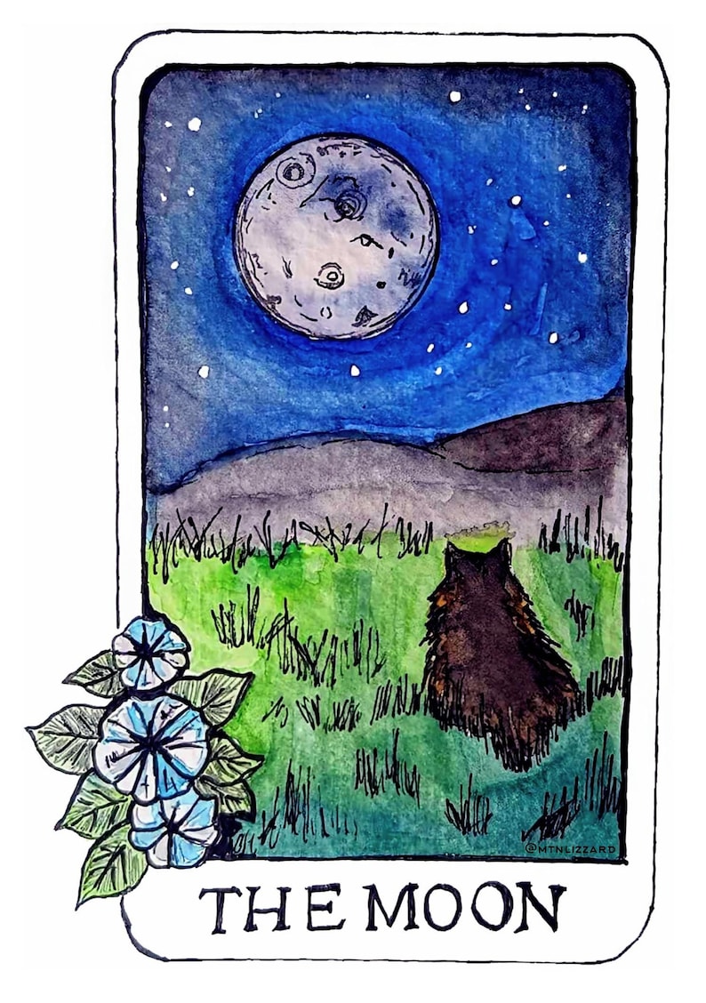 the-moon-tarot-card-sticker-cat-tarot-waterproof-vinyl-etsy