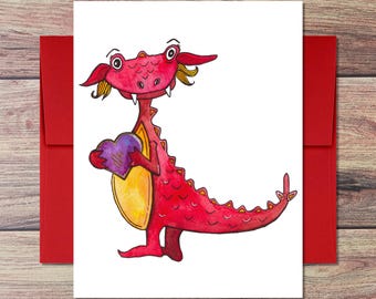 Dragon Valentine's Day Heart Card: Romantic Anniversary Card