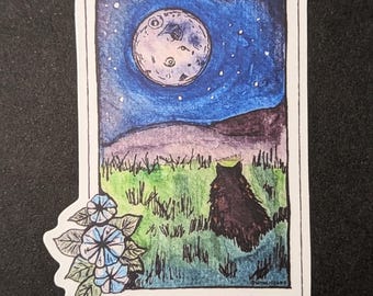 The Moon Tarot Card Sticker: Cat Tarot, Waterproof Vinyl