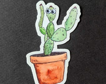 Googly Eyes Cactus Sticker: Laminated Waterproof Plant Decal