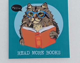 Read More Books Cat Sticker • Book Lover Gift • Vinyl Sticker